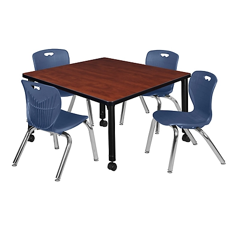 Regency Kee 36 in. Square Mobile Adjustable Classroom Table & 4 Andy 12 in. Blue Chairs