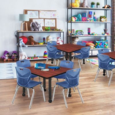 Image showing  Kee Square Mobile Adjustable Classroom Table with 4 Andy 12 in. Chairs, 36 in., Blue
