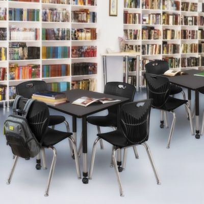 Image showing  Kee Square Mobile Adjustable Classroom Table with 4 Andy 18 in. Chairs, 36 in., Black