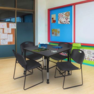 Image showing  Kee Square Mobile Adjustable Classroom Table with 4 Zeng Stack Chairs, 36 in., Black