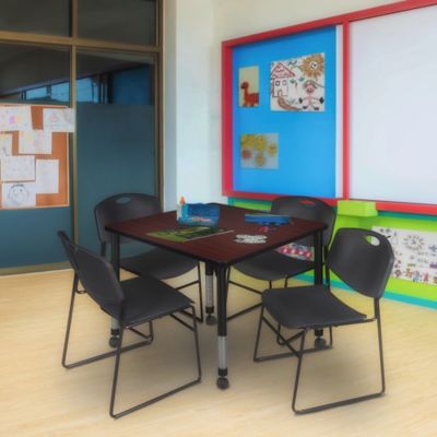 Image showing  Kee Square Mobile Adjustable Classroom Table with 4 Zeng Stack Chairs, 36 in., Black
