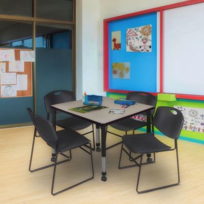 Image showing 1 th Regency Kee Square Mobile Adjustable Classroom Table with 4 Zeng Stack Chairs, 36 in., Black