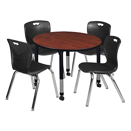 Regency Kee 36 in. Round Adjustable Classroom Table & 4 Andy 18 in. Black Chairs