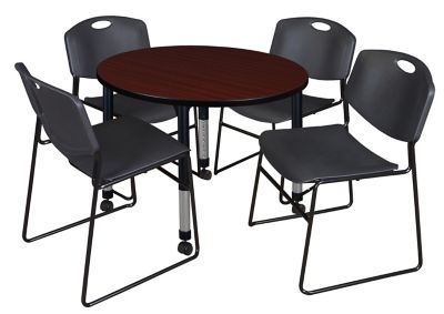 Regency Kee 36 in. Round Adjustable Classroom Table & 4 Zeng Stack Black Chairs -  TB36RNDMHAPCBK44BK