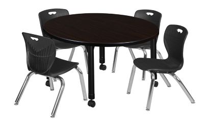 Regency Kee Round Adjustable Classroom Table with 4 Andy 12 in. Chairs, 36 in., Black