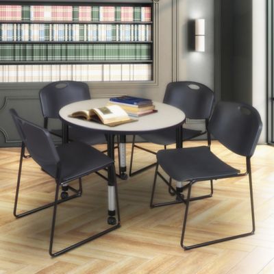 Image showing 1 th Regency Kee Round Adjustable Classroom Table with 4 Zeng Stack Chairs, 36 in., Black