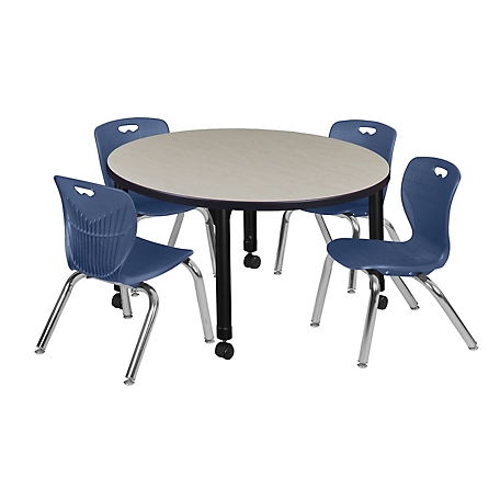 Regency Kee 36 in. Round Adjustable Classroom Table & 4 Andy 12 in. Blue Chairs