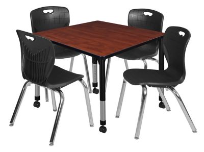 Image showing  Kee Square Mobile Adjustable Classroom Table with 4 Andy 18 in. Chairs, 42 in., Black