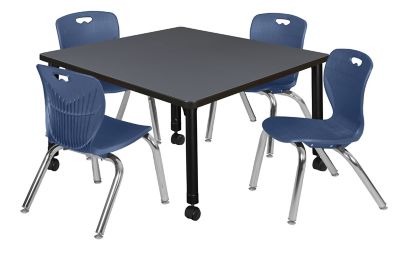 Image showing  Kee Square Mobile Adjustable Classroom Table with 4 Andy 12 in. Chairs, 42 in., Blue