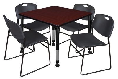 Regency Kee 42 in. Square Mobile Adjustable Classroom Table & 4 Zeng Stack Black Chairs -  TB4242MHAPCBK44BK