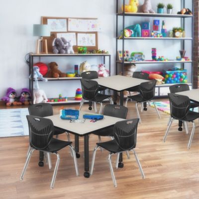 Image showing 1 th Regency Kee Square Mobile Adjustable Classroom Table with 4 Andy 12 in. Chairs, 42 in., Black