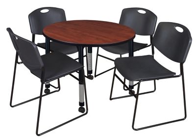 Regency Kee Round Adjustable Classroom Table with 4 Zeng Stack Chairs, 42 in., Black