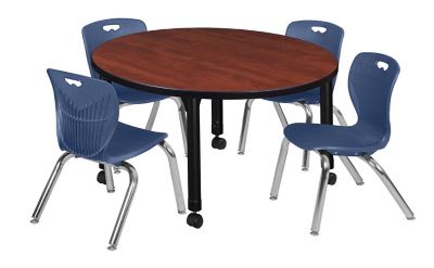 Regency Kee 42 in. Round Adjustable Classroom Table & 4 Andy 12 in. Blue Chairs