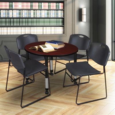 Image showing 1 th Regency Kee Round Adjustable Classroom Table with 4 Zeng Stack Chairs, 42 in., Black