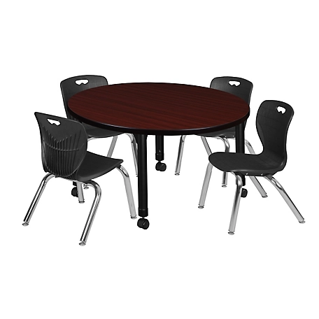 Regency Kee 42 in. Round Adjustable Classroom Table & 4 Andy 12 in. Black Chairs