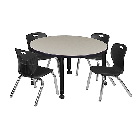 Regency Kee 42 in. Round Adjustable Classroom Table & 4 Andy 12 in. Black Chairs