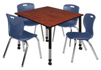 Regency Kee 48 in. Square Mobile Adjustable Classroom Table & 4 Andy 18 in. Blue Chairs