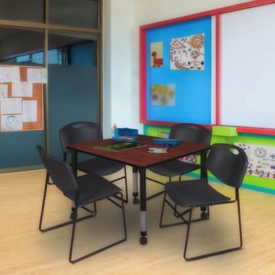 Image showing  Kee Square Mobile Adjustable Classroom Table with 4 Zeng Stack Chairs, 48 in., Black