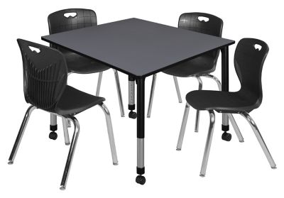 Regency Kee 48 in. Square Mobile Adjustable Classroom Table & 4 Andy 18 in. Black Chairs