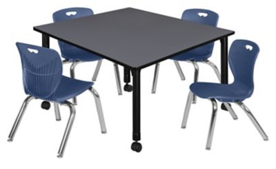 Regency Kee 48 in. Square Mobile Adjustable Classroom Table & 4 Andy 12 in. Blue Chairs