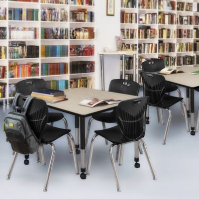 Image showing  Kee Square Mobile Adjustable Classroom Table with 4 Andy 18 in. Chairs, 48 in., Black
