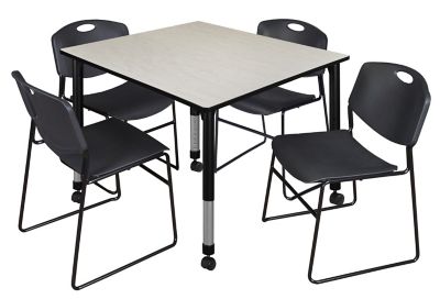 Regency Kee 48 in. Square Mobile Adjustable Classroom Table & 4 Zeng Stack Black Chairs