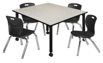 Regency Kee Square Mobile Adjustable Classroom Table with 4 Andy 12 in. Chairs, 48 in., Black