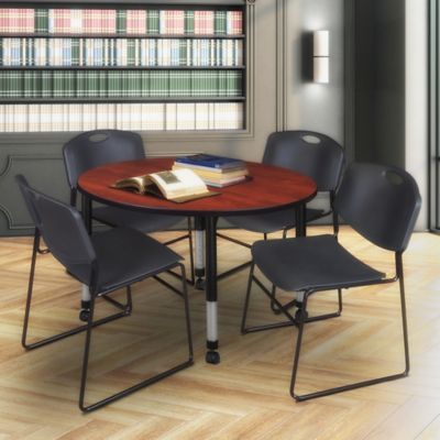Image showing  Kee Round Adjustable Classroom Table with 4 Zeng Stack Chairs, 48 in., Black