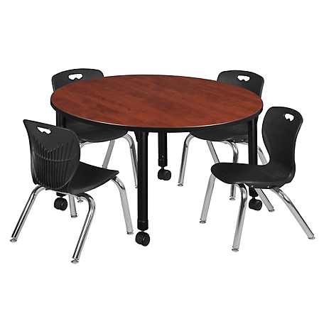 Regency Kee 48 in. Round Adjustable Classroom Table & 4 Andy 12 in. Black Chairs
