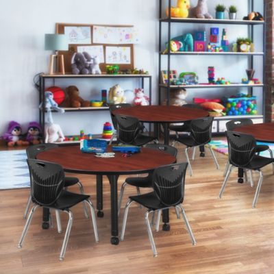 Image showing  Kee Round Adjustable Classroom Table with 4 Andy 12 in. Chairs, 48 in., Black