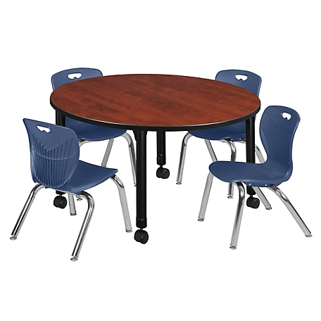 Regency Kee 48 in. Round Adjustable Classroom Table & 4 Andy 12 in. Blue Chairs