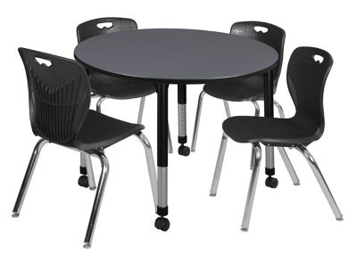 Regency Kee 48 in. Round Adjustable Classroom Table & 4 Andy 18 in. Black Chairs