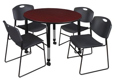 Regency Kee 48 in. Round Adjustable Classroom Table & 4 Zeng Stack Black Chairs