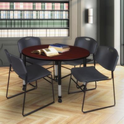 Image showing  Kee Round Adjustable Classroom Table with 4 Zeng Stack Chairs, 48 in., Black