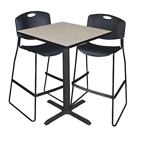 Regency Cain 30 in. Square Cafe Table, X-Base & 2 Zeng Stack Stools