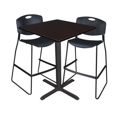 Regency Cain 36 in. Square Cafe Table, X-Base & 2 Zeng Stack Stools