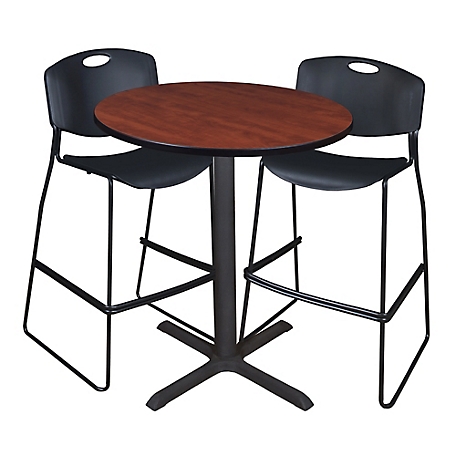 Regency Cain 36 in. Round Cafe Table, X-Base & 2 Zeng Stack Stools