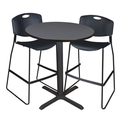 Regency Cain 36 in. Round Cafe Table, X-Base & 2 Zeng Stack Stools