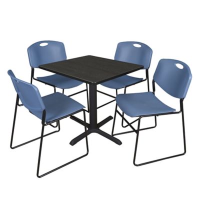 Regency Cain Small 30 in. Square Breakroom Table & 4 Zeng Blue Chairs