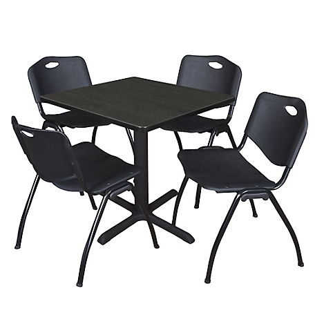 Regency Cain Small 30 in. Square Breakroom Table & 4 M Stack Black Chairs