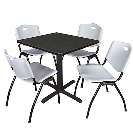 Regency Cain Small 30 in. Square Breakroom Table & 4 M Stack Grey Chairs