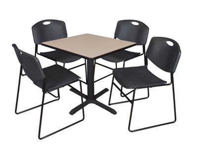 Regency Cain Small Square X-Base Breakroom Table with 4 Zeng Chairs, 30 in., Black