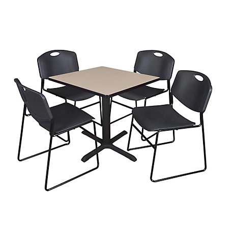 Regency Cain Small 30 in. Square Breakroom Table, X-Base & 4 Zeng Black Chairs