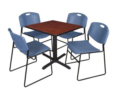 Image showing  Cain Small Square X-Base Breakroom Table with 4 Zeng Chairs, 30 in., Blue
