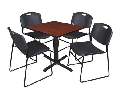 Image showing  Cain Small Square X-Base Breakroom Table with 4 Zeng Chairs, 30 in., Black