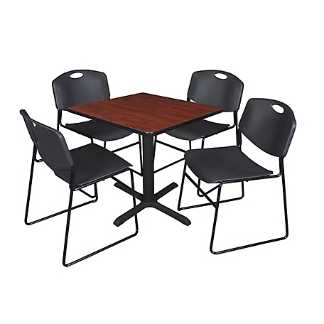 Regency Cain Small 30 in. Square Breakroom Table, X-Base & 4 Zeng Black Chairs