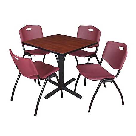 Regency Cain Small 30 in. Square Breakroom Table, X-Base & 4 M Stack Burgundy Chairs