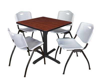 Regency Cain Small 30 in. Square Breakroom Table, X-Base & 4 M Stack Grey Chairs