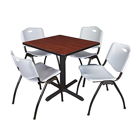 Regency Cain Small 30 in. Square Breakroom Table, X-Base & 4 M Stack Grey Chairs