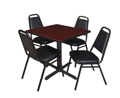 Regency Cain Small 30 in. Square Breakroom Table, X-Base & 4 Restaurant Stack Chairs